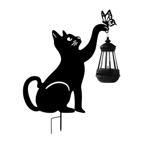 Povanjer Garten Katzenstecker mit Licht – Garten Metall Solarleuchte Metall Katze Solarbetriebene Licht Outdoor Solar Dekorative Katzenlampe für Outdoor Garten Rasen Hof