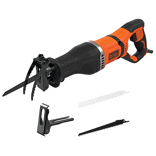 Black+Decker 750 W Säbelsäge BES301 (20 mm Hublänge, Universalsäge mit beweglichen Sägeschuh & Astklemme, für schnelle Schnitte in Holz, Metall & Kunststoff, inkl. 1 Holz- & 1 Metall-Sägeblatt)