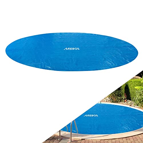 Arebos Pool Solarabdeckplane rund Ø 4,57m Blau | Solarplane Stärke 120 µm | Solarfolie zuschneidbar | Poolheizung Wassererwärmung Wärmeplane