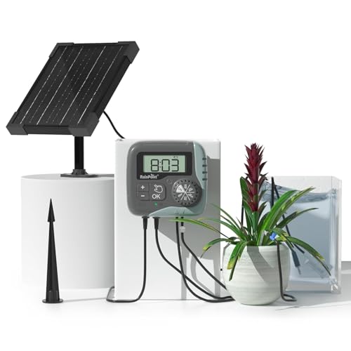 RAINPOINT Solar Bewässerungssystem, 45L/H Automatische Solar Bewässerung mit Programmierbarem Timer, 2600 mAh Akku, für bis zu 15 Garten-, Balkon- und Gewächshaus-Topfpflanzen