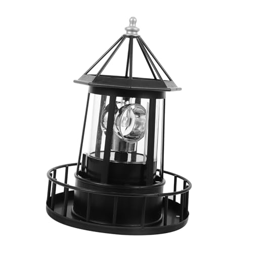 FONDOTIN 1Stk Rotierendes Solarlicht park طاقه شمسيه solarlampe für solarlaternen swor Leuchtturm Rasen Leuchtturm Solarlicht rasenkante geführtes Solarlicht dekorative Lampe Abs Black