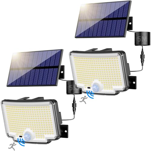 nipify 2 Stück Solarlampen für Außen mit Bewegungsmelder, 310 LED Super Helle 3 Modi Solarleuchte Aussen mit 210° Weitwinkelbeleuchtung, IP65 Wasserdichte Solar Wandleuchte mit 5M Kabel für Garten