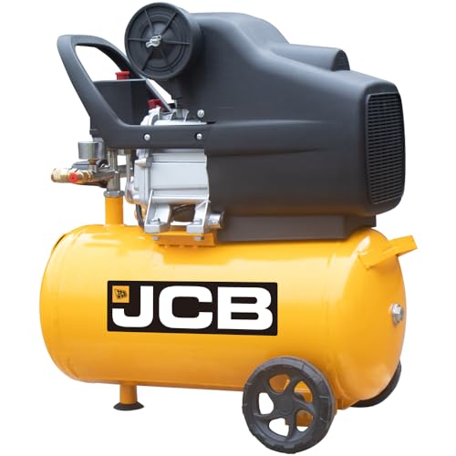 JCB Druckluft Kompressor AC24 (8 bar Betriebsdruck, 24 Liter Kessel, 257 Liter/min Ansaugleistung, 1800W, Manometer, Druckregler, Überlastschutz, Vollgummiräder) Luftkompressor