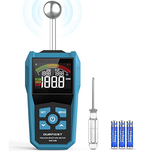 Feuchtigkeitsmessgerät，DURFICST Feuchtigkeitsmesser mit Farb-LCD und Akustischem Alarm，Geeignet für Alle Baustoffe, Holz, Wände, Putz, Mauerwerk,20-40 mm Analysetiefe