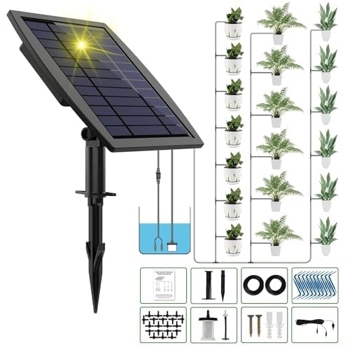 Solar Bewässerungssystem Automatische Set, Solarbetriebenes Tropfbewässerungsset, 20M Schlauch Selbstbewässerungsgeräte 10 Timer-Modi Außenbewässerungssystem für Garten