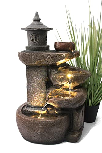 Arnusa Springbrunnen BK851 Wasserfall mit Beleuchtung Gartenbrunnen Zimmerbrunnen Kaskade Brunnen Terrassenbrunnen Dekoration, Braun Grau