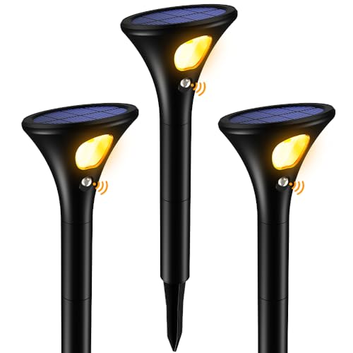 Ainostone Solarlampen mit Bewegungsmelder Außen 3 Stück Solarleuchten 1500mAh Solarstrahler Super Hell Warmweiß LED Solar Strahler Auto Ein/Aus IP65 Wasserdicht für Garten Garage Terrasse Weg Haus Hof