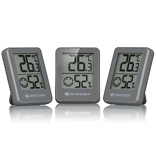Bresser 3er Set Thermometer Hygrometer - Digitales Raumthermometer für Kontrolle Innenraum Luftfeuchtigkeit,...