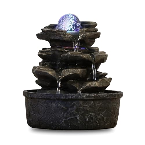 Zen Light Zen'Light - Zimmerbrunnen LittleRock - Naturwasserfall mit Steineffektund farbigem LED-Licht - ZenTischdekoration Ideal für Meditationund Entspannung - Feng-Shui-Objekt Glück - H 23cm