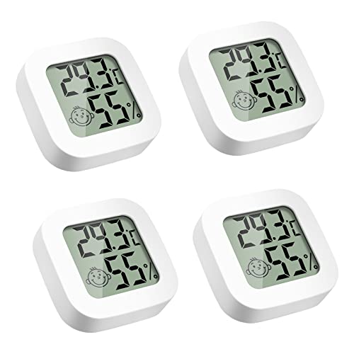 Digital Thermometer Hygrometer innen 4 Stück, raumthermometer mini zimmerthermometer temperatur und luftfeuchtigkeitsmesser mit Schalter für Babyzimmer Wohnzimmer Büro Gewächshaus Messinstrumente
