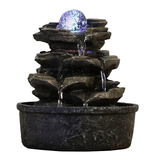 Zen Light Zen'Light - Zimmerbrunnen LittleRock - Naturwasserfall mit Steineffektund farbigem LED-Licht -...