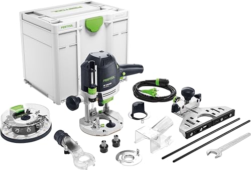 Festool Oberfräse OF 1400 EBQ-Plus + Box-OF-S (mit Spannzange, Spannzange, Seitenanschlag mit Feineinstellung, Kopierring, Absaughaube oben, Spanfänger, Fräserbox, Gabelschlüssel), im Systainer