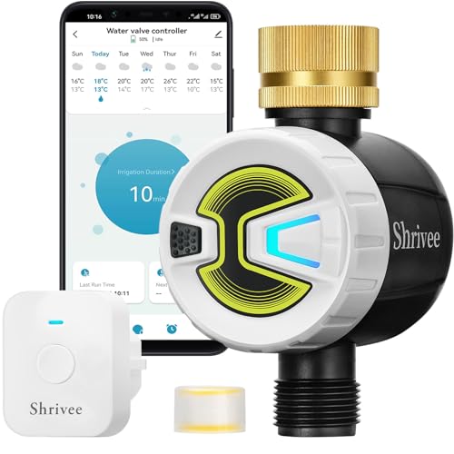 Shrivee Bewässerungscomputer WLAN mit Messing-Wassereinlass, APP-Steuerung über 2,4 GHz WLAN und Bluetooth, Niederschlagsverzögerung, manueller/automatischer Bewässerungscomputer