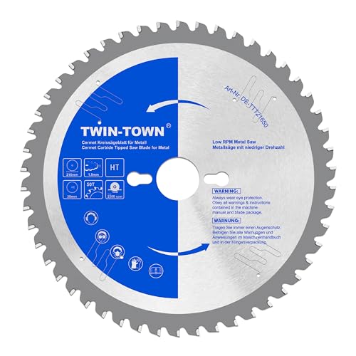TWIN-TOWN Sägeblatt 216x30mm Z50 für Stahl und Eisenmetall, Kreissägeblatt 216 x 30 Ideal für...