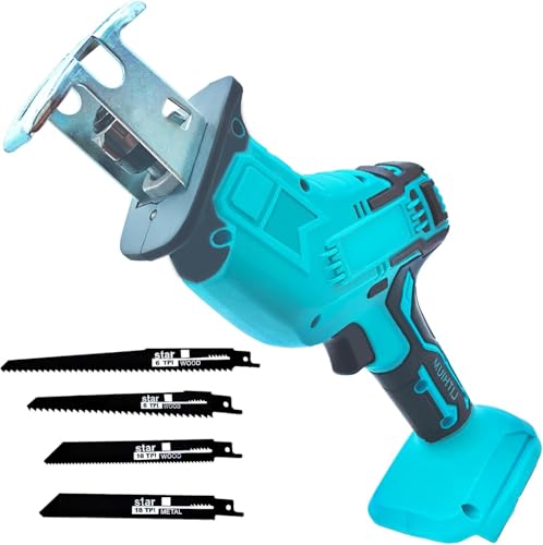 Akku Säbelsäge Reciprosäge kompatibel mit Makita 18V Akku, ideal für Sägearbeit mit Holz, Compact Version, Inklusive 4x Säbelsägeblatt, ohne Akku und Ladegerät