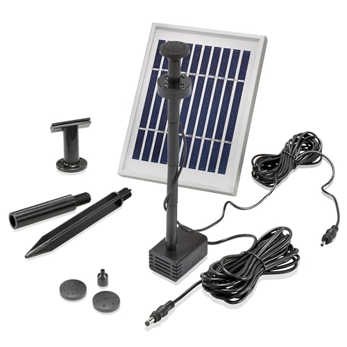 esotec Solar Teichpumpe mit Filter 2/200 LED für außen | SET Sprinklerpumpe 200l/h | Li-Ion Akku | Erdspieß Solarmodul 2W | Solarbrunnen für Gartenteich | Wasserpiel Springbrunnenpumpe 101200