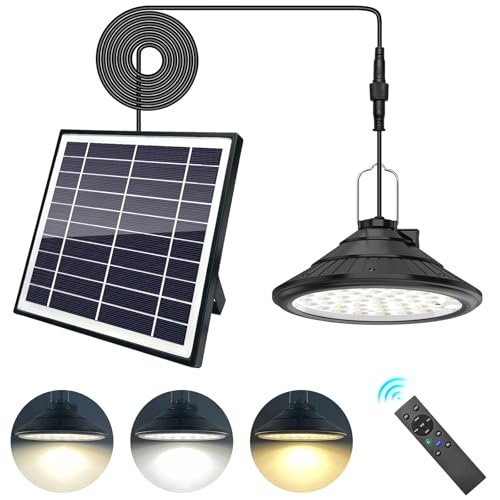 Qoolife Solarlampen für Außen Innen Hängend, 4500mAh 3 Farbe/4 Modi LED Solar Hängelampen mit Fernbedienung, IP66 Wasserdicht USB-Aufladung Solarleuchten Pendelleuchte für Outdoor Garten mit 5m Kabel