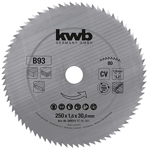 kwb Kreissägeblatt 250 x 30 mm - Feiner präziser Schnitt - Für Holzpaneele, Profilholz und Weichholz - Made in Germany