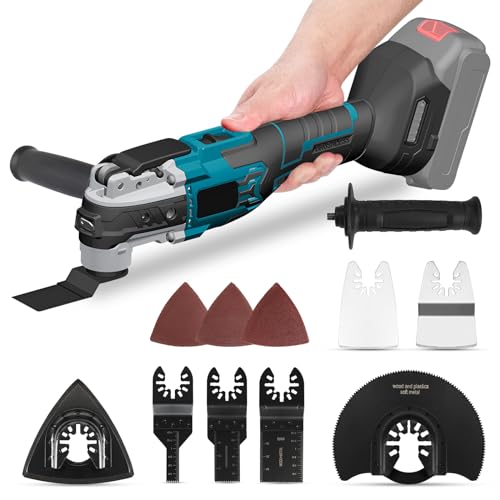 Akku Multifunktionswerkzeug für Makita 18V Akku, Multitool, Bürstenlos Oszillierwerkzeug, 6-Gang 5000-20000RPM, 3° Oszillationswinkel, 23 Zubehör, zum Schneiden, Polieren, Sägen (Ohne Akku)