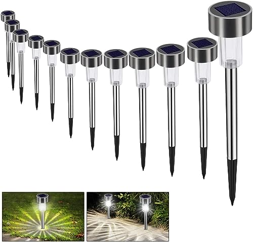 Solarleuchte Solar Gartenleuchte LED Wegleuchte Solarlampe 12 Stück Energiesparend IP65 Wasserdicht Edelstahl...