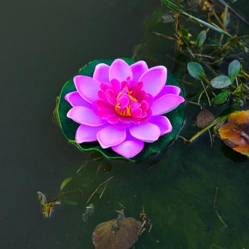 Künstliche schwimmende Schaumstoff-Lotusblume mit Seerosen-Pad, künstliche Teichpflanzen, Ornamente, künstliche Lotusblume für Garten, Teich, Aquarium und Schwimmbad, Dekoration (lila)