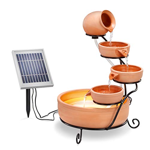 esotec Solarbrunnen mit Akku + LED für draussen Lucca | Kaskadenbrunnen | Solar Springbrunnen für außen |...