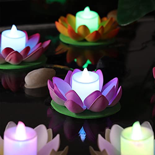 LEDMOMO LED schwimmende Lotus Laterne Wishing Seerose künstliche Kerze Blume Laternen Pool Dekor für...