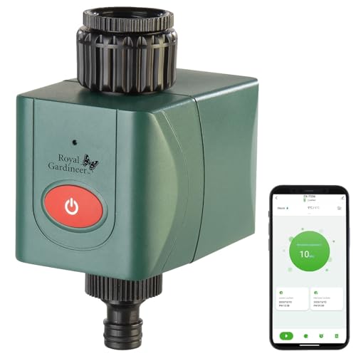 Royal Gardineer Gartenbewässerung: WLAN-Bewässerungscomputer mit Ventil, Wetterdatenabgleich per App (Bewässerungscomputer WLAN Apps, Smart Life Bewässerungscomputer, Magnetventil)