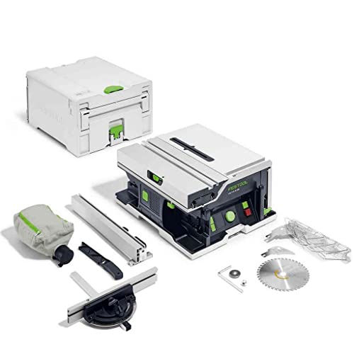 Festool Akku-Tischkreissäge CSC SYS 50 EBI-Basic (mit Kreissägeblatt, Parallelanschlag, Schiebestock, Winkel-Rastanschlag, Spänefangsack, Spaltkeile)