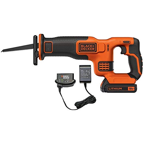 Black+Decker Akku-Säbelsäge (18V, 22 mm Hublänge, 110 mm Schnitttiefe, werkzeugloser Blattwechsel, Akku, Ladegerät) BDCR18