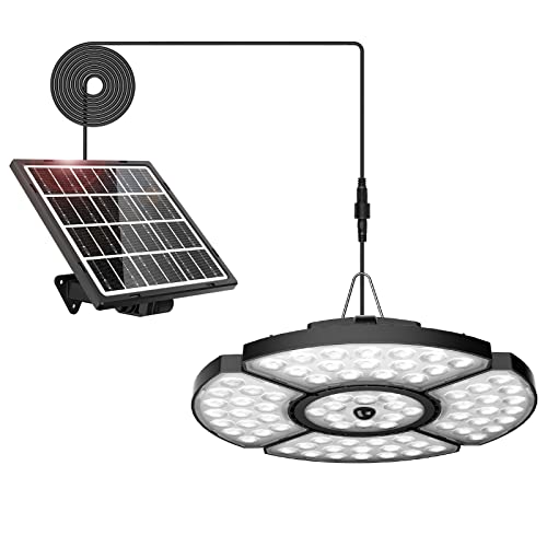 Linke Solarlampen für außen, 76 LED Solar Hängeleuchte, 270° verstellbare Solar-Bewegungsmelder-Leuchte mit Fernbedienung, 4 modi & 4 verformte Köpfe Sicherheitsleuchte für Haus Hof Garage
