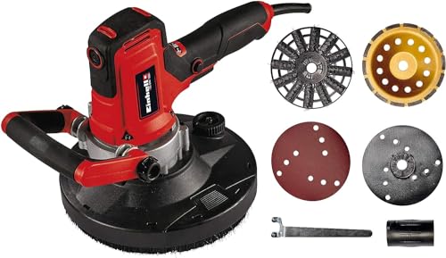 Einhell Wand- und Betonschleifer TE-DW 180 (1300 W, 0-3000 min.-1 Schwingzahl, 180 mm Schleifpapier-Ø, inkl. Mikroklett-Schleifteller, Diamantschleiftopf, Stahlbürsten, 6 Schleifscheiben)