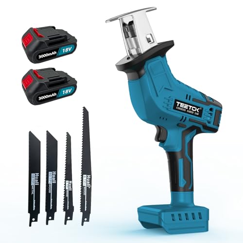 Säbelsäge, Akku-Säbelsäge für Makita DJR186Z Akku 18 Volt, Reciprosäge, 0-3000 SPM, Hublänge 22mm, Stichsäge mit 4 Sägeblättern zum einfachen Schneiden (3000mAH Akku*2+Ladegerät)