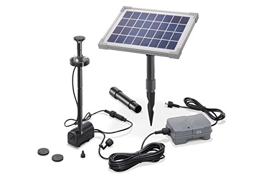 esotec Solar Teichpumpe Gartenteichpumpe für außen | SET mit LiFePO4 Akkubox Sprinklerpumpe 160l/h Erdspieß...