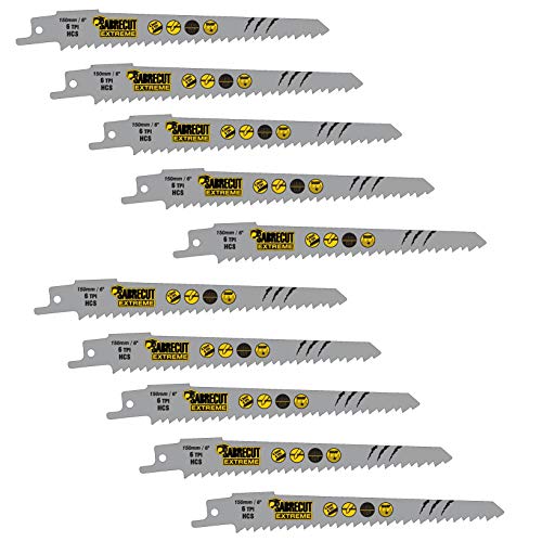 10 x SabreCut SCRS644D_10 150mm 6 TPI (Zähne pro inch) S644D schnelles Holz Schneiden hin- und herbewegende Sabre Sägeblätter für Bosch Dewalt Makita und viele andere