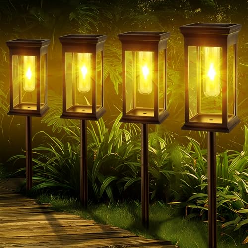 Fuqiduo Solarlampen für Außen Garten, 4 Stücke Solar Gartenleuchten mit Warmweiß Wolfram Licht, IP65 Wasserdichte Solarleuchte für Garten Rasen Terrasse Hof, Warmweiß