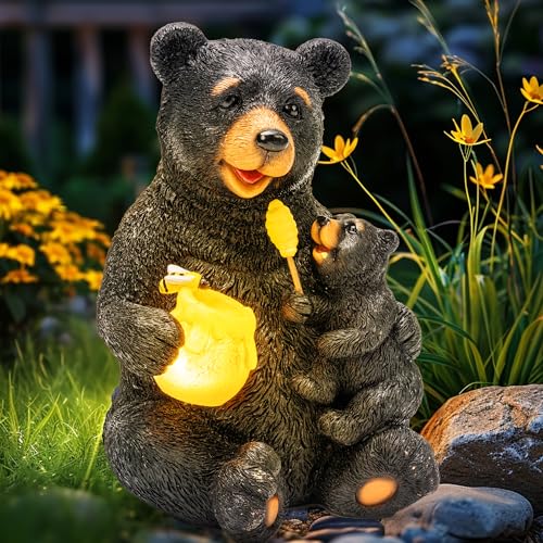 GIGALUMI Solar Garten Statuen Liebender Bär Figur Lichter für draußen, Hof, Garten Dekor Einzigartige Housewarming Geschenke für Mama, Frauen