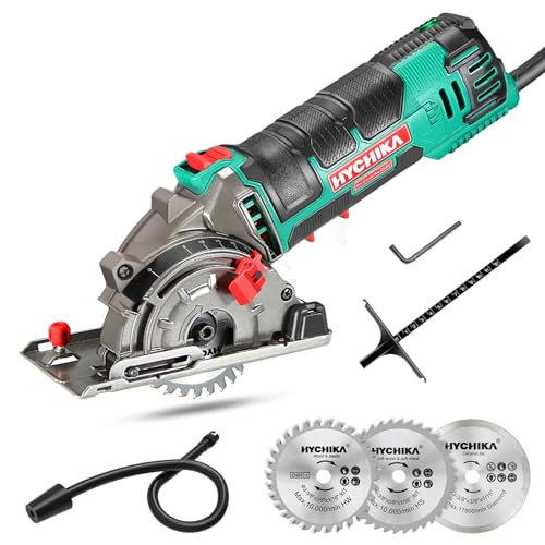 HYCHIKA Mini Kreissäge, Handkreissäge mit 3 Sägeblättern, Skalenlineal, 500W Motor aus reinem Kupfer,...