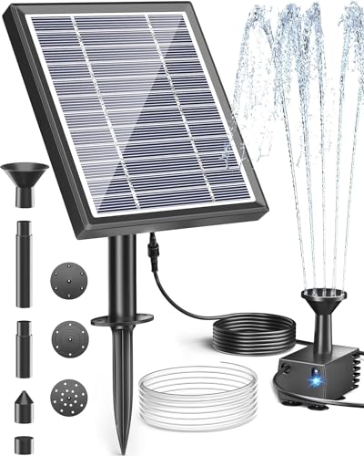 Biling Teichpumpe Solar Brunnenpumpen, 2.5W Solar Springbrunnen für Außen Solarpumpe mit Filter für Brunnen, Solarbrunnen für Draussen Garten mit 1,2 m Schlauch 6 Düsen für Kolibribad, Teich