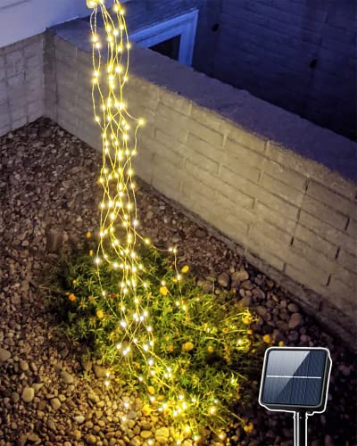 Joycome Solar Lichterkette Aussen 1M 100 LED Lichterschweif, Wasserfall Lichterkette 8 Modi Solar Lichterbündel, Wasserdichte Lichterstrang für Gießkanne Pflanzen Terrasse Balkon Garten Deko