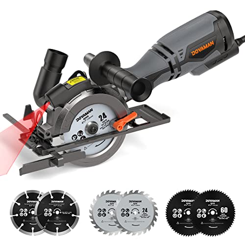 DOVAMAN Mini Kreissäge, 710 W 115mm Handkreissäge mit Laser, 3500rpm, Metall-Hilfsgriff, 43 mm (90°), 29 mm...