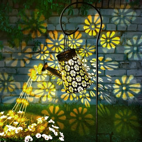 BBLTIFF Solar Giesskanne für Außen, Gießkanne Solar mit Wasserfall, Wasserdicht Außen Gießkannenlicht Lichter mit Schäferhaken, Solar Gießkanne Lichterkette für Außen, Patio, Blumentopf und Rasen