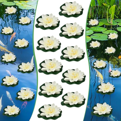 EMAGEREN 10 STK Künstliche Seerosen 10cm Schwimmende Blumen Seerose Schwimmend Lotusblüte Wasserlilie Weiß Seerose Kunstblume Lotusblume Künstliche Lotus Artificial für Gartenteich Dekoratio Garten
