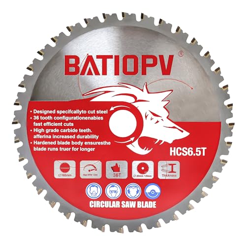 BATIOPV Kreissägeblatt 165mm x 20mm x 36 Zähne zum Schneiden von Stahl, Aluminium, Holz, Kunststoff -...