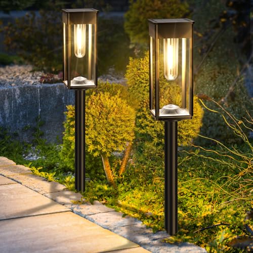 BITPOTT Solarlampen für Außen Garten, Garten Solarleuchten 2 pack mit Längere Arbeitzeit, Extrem Helle Solar Gartenleuchten, IP65 Wassserdicht Solar Garten Deko für Balkon Terrase Outdoor warmes Weiß