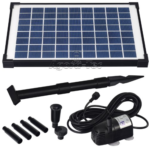 Agora-Tec® AT-10W Solar Teichpumpe 10 Watt, Hmax.: 600l/h Fontainenhöhe: 1,00m für Gartenteich oder Springbrunnen