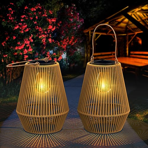 KagoLing Solar Laternen für Außen, 2 Stücke Solarlampen für Draußen im Böhmischen Stil mit LED-Glühbirne Hängend/Stehend Handgestrickte Solarlampen für Terrasse Garten Innenhof Balkon Deko Geschenk