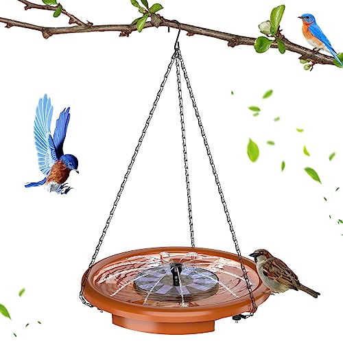 AISITIN Vogeltränke Hängend in Garten mit 1.5W Solar Springbrunnen Vogelfutterspender Zum Aufhängen (∅ 36cm), Vogeltränke Aus Kunststoff,Vogeltränke Balkon