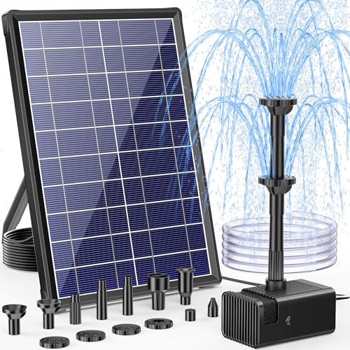 Biling 8W Teichpumpe Solar mit Akku, Solar Springbrunnen für Außen 3600mAh 96GPH Solarpumpe für Brunnen mit Filter und 1,5m Schlauch Solar Wasserspiel 10Düsen Solarbrunnen für Garten, Teich