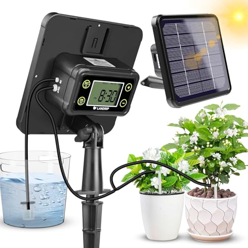 Landrip Automatisches Solar Bewässerungssystem mit LCD-Bildschirm, Solar Automatische Bewässerung für Zimmerpflanzen, DIY bewässerungssystem garten für bis zu 15 Topfpflanzen